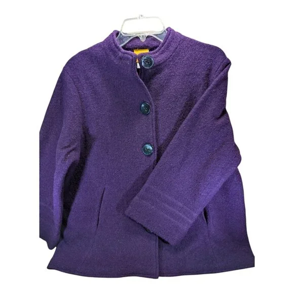 Ruby Rd. Wool Coat Women M Jacket Coat Purple Black Button Accent Pleat Back - Picture 1 of 11